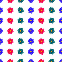 Colorful decorative botanical floral seamless pattern. Bright simple flat flowers rows on white background. For textile,book covers, wallpapers,print, wrapping, scrapbooking. Vector illustration