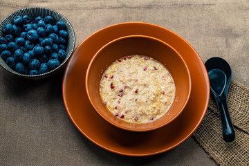 Healthy organic porridge topped with berries