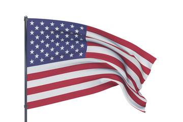 3D illustration. Waving flags of the world - American Flag. Isolated on white background.