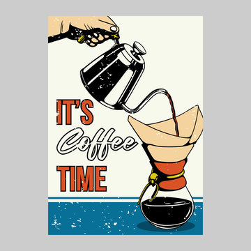 outdoor poster design it's coffee time vintage illustration
