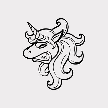 unicorn head mascot, vector illustration