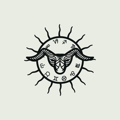 Creative digital illustration of astrological sign Aries. zodiac astrology circle with zodiac aries signs.