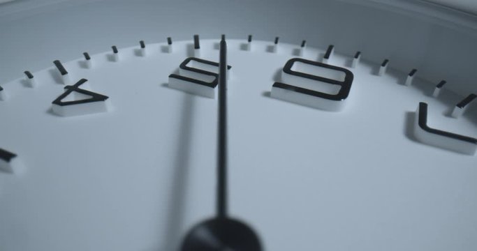 Macro Counterclockwise Pan. Extreme macro wide angle close up as the camera pans counterclockwise across the radius of a small alarm clock with raised 3D numbers.