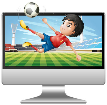 Football on computer desktop screen