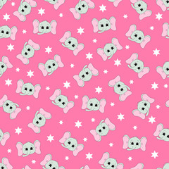 Seamless pattern with cartoon  elephant. Vector illustration.