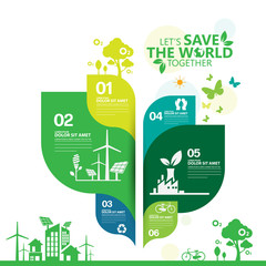 Ecology. Green cities help the world with eco-friendly concept ideas. info graphic vector illustration