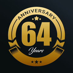 64th Anniversary logo,64 year Anniversary logo design celebration, luxurious golden color logo. 