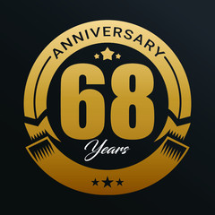 68th Anniversary logo,68 year Anniversary logo design celebration, luxurious golden color logo. 