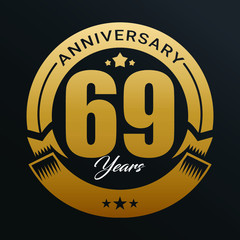 69th Anniversary logo,69 year Anniversary logo design celebration, luxurious golden color logo. 