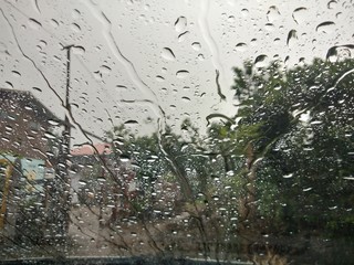 rain drops on car mirror 