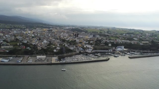 Figueras, coastal village in Asturias and Ribadeo, Lugo. Galicia,Spain. Aerial Drone Footage