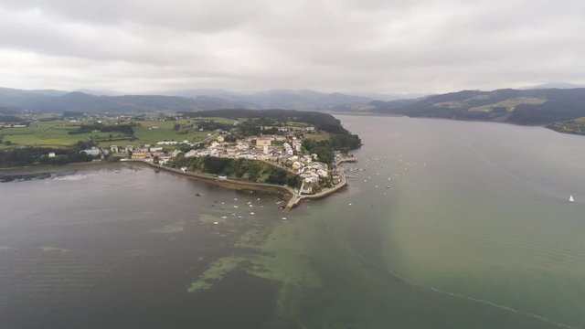 Figueras, coastal village in Asturias and Ribadeo, Lugo. Galicia,Spain. Aerial Drone Footage