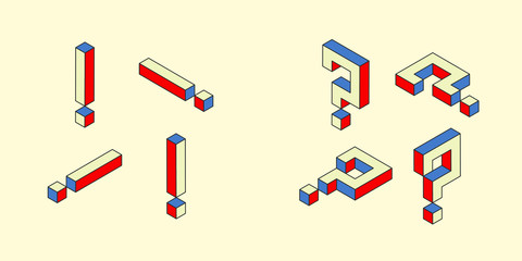 Question mark ,Exclamation mark 3d isometric abstract.
