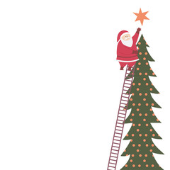 梯子で夜空の星を取ろうとしているサンタクロース