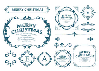 クリスマスのフレームセット、リースのデザイン、オーナメントや装飾デザイン