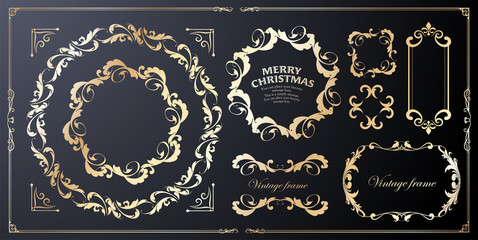 クリスマスのフレームセット、リースのデザイン、オーナメントや装飾デザイン