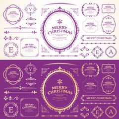 クリスマスのフレームセット、リースのデザイン、オーナメントや装飾デザイン