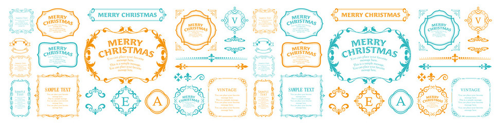 クリスマスのフレームセット、リースのデザイン、オーナメントや装飾デザイン