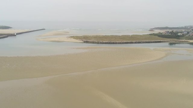 Estuary in Ria of Foz, coastal village of Lugo. Galicia.Spain. Aerial Drone Footage