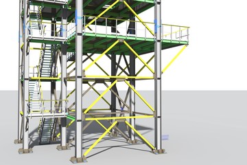 The cover of the project made with the use of BIM technology. 3D rendering. Presentation of the project for the customer, contractor and installers of the building made of metal structures.