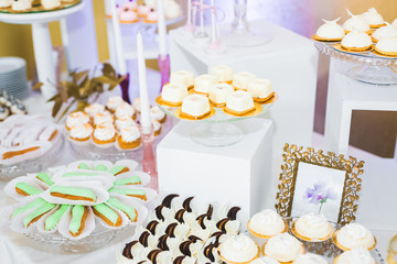 Buffet with a variety of delicious sweets, food ideas, celebration