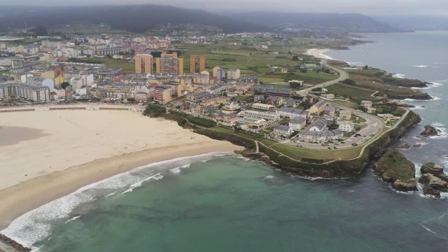 Foz, coastal village of Lugo. Galicia.Spain. Aerial Drone Footage