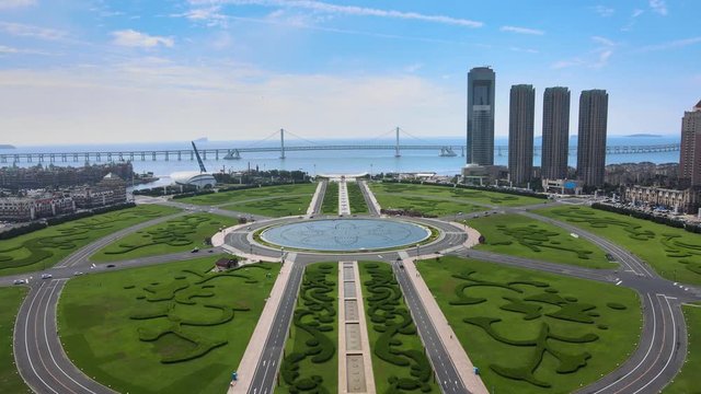 China Dalian Xinghai square aerial 