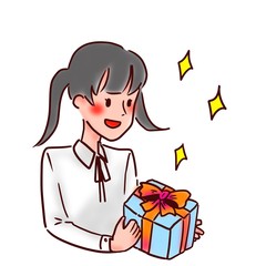 Girl rejoices with a present