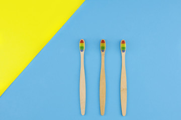 ECO friendly bamboo rainbow dental toothbrushes. No plastic, zero waste concept.