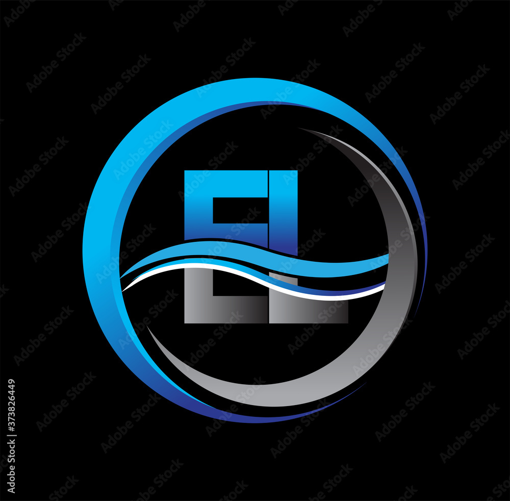 Wall mural initial letter logo el company name blue and grey color on circle and swoosh design. vector logotype