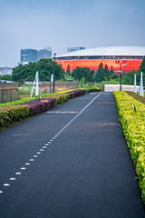 A lane specific for bicycles in Expo Park, along the Huangpu River, in Shanghai.