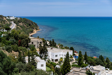 Panoramic view of seaside in Gammarth. Tunisia, North Africa