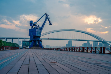 Fototapeta na wymiar The old crane in Expo park in Shanghai, China.