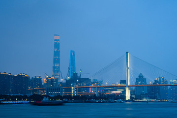 Fototapeta na wymiar Night view of Nanpu bridge, in Shanghai, China.
