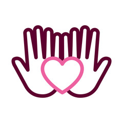 open hands with heart icon, half color half line style