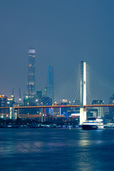 Obraz na płótnie Canvas Night view of Nanpu bridge, in Shanghai, China.