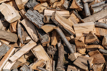 Texture, chopped firewood from different species of trees.