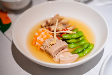 arinated Meat Combination, with chicken,shrimp, pork and fresh soy bean, a traditional Chinese food in Shanghai.
