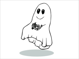 Doodle illustration of a merry ghost with sweets. Illustration isolated on white background for poster and holiday invitation in vector.