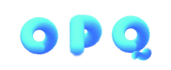 Set of High Quality 3D Shaggy Letter O P Q on White Background . Isolated Vector Element