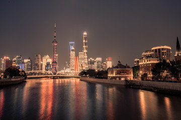 Fototapeta na wymiar The night view of Lujiazui, the financial district in Shanghai, China.