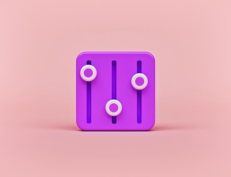 Minimal Equalizer Icon Isolated On Pastel Pink Background. Music Sound Adjustment Symbol, Logo. 3d Rendering