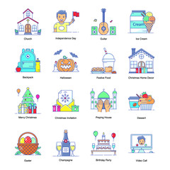 
Party and Celebration Icons in Modern Flat Style Pack 
