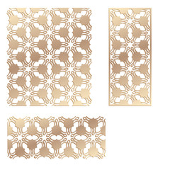 Decal. Laser cutting panel. Fence. Veneer vector. Plywood laser cutting floral design. Room divider. Seamless pattern. Stencil lattice ornament for laser cutting. Home screen.