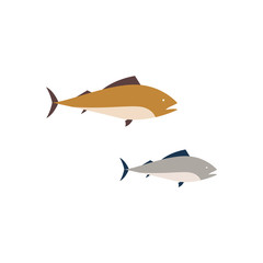Cartoon fish characters icons set, flat vector illustration isolated on white.