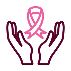 hands with breast cancer ribbon icon, half color half line style