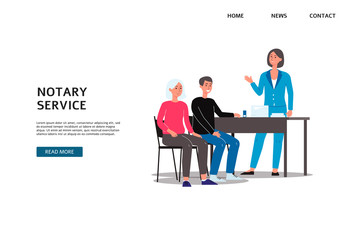 Notary services banner with people set formalities, flat vector illustration.