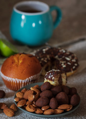 appetizing composition with nuts and chocolate
