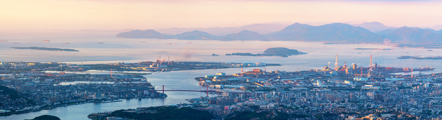 皿倉山より望む北九州方面の夕景パノラマ