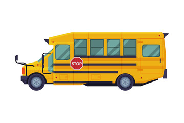 Obraz na płótnie Canvas Yellow School Bus, Side View, Back to School Concept, Retro Transportation Vehicle Flat Style Vector Illustration